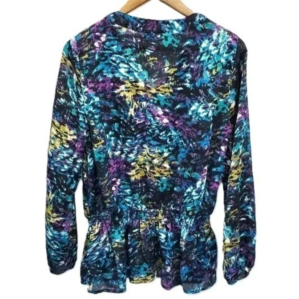 Fashion Bug Peplum Blouse Floral Chiffon Button Front Boho Top L‎ - Picture 3 of 15